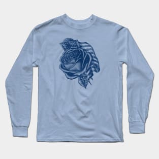 Rose Flower with the United States Flag - Blue Long Sleeve T-Shirt